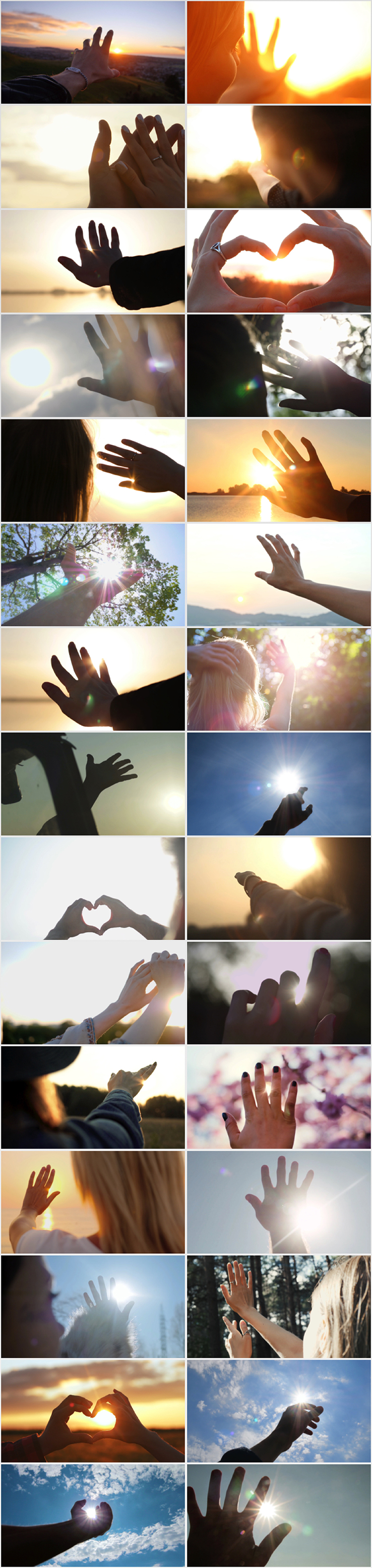 阳光透过手指触摸夕阳情感高清视频素材(图1)